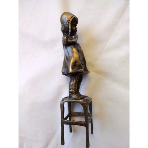 Set of Two (2) Doorstops 11" Girls Standing On Chair Bronze Statues - Picture 6 of 16